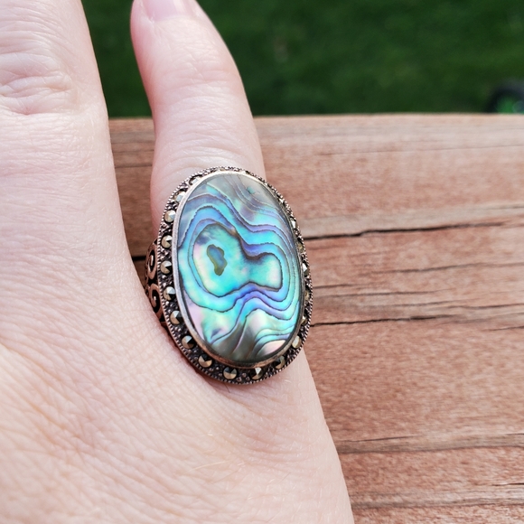 Vintage Abalone Sterling Silver Ring (Size 5 1/2) - Picture 7 of 10